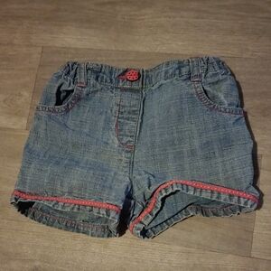 Size 2T Stylish Denim Jeans Shorts with Pink Ladybug Accents